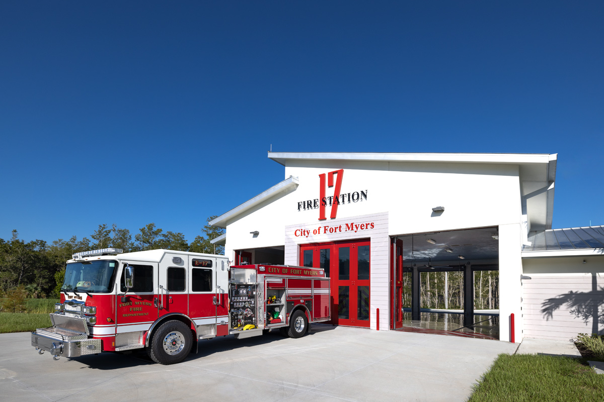 Architectural view of the Fire and Rescue Station 17 Fort Myers, FL.